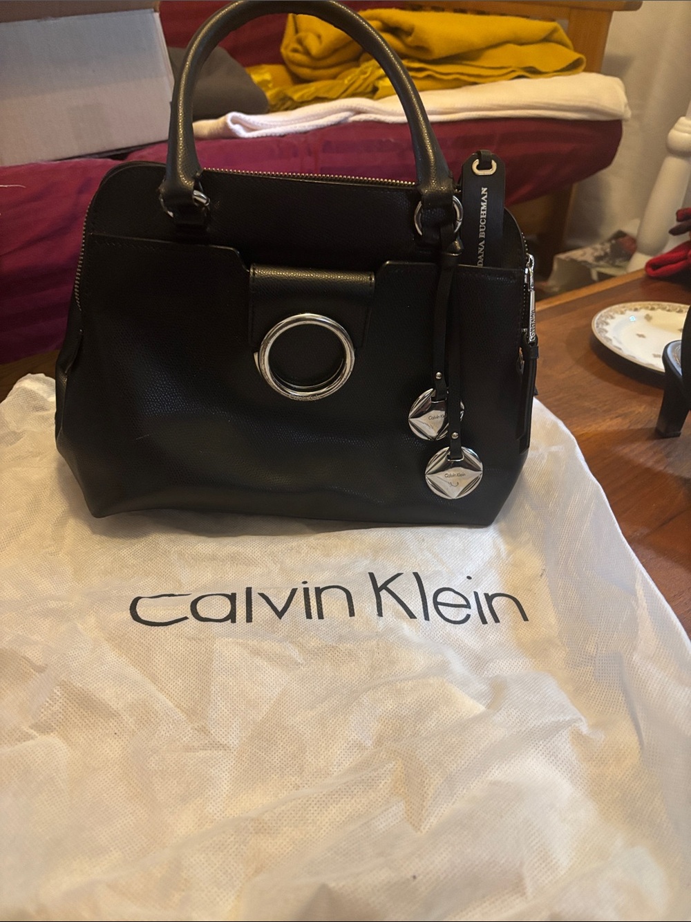 Calvin Klein/Dana Buchman Black Leather Satchel Handbag